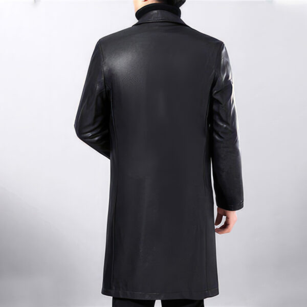 Black Single Breasted Winter  Leather Trench Coat - Image 2