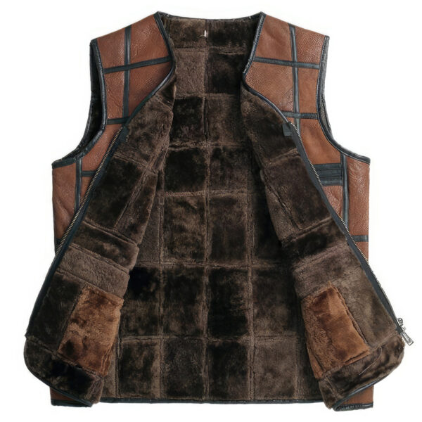 Black Stripped Design V-Neck Leather Waistcoat - Image 3