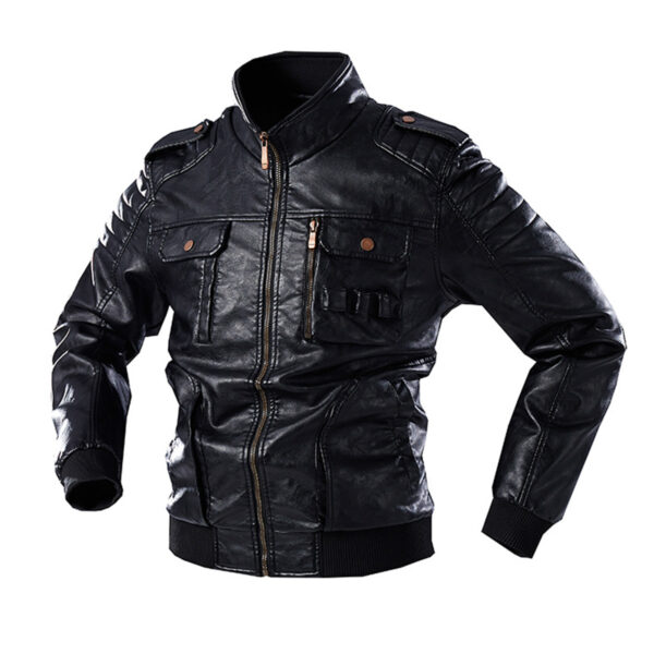 Bomber Biker Stand Collar Classic Fashionable Outfit Moto Leather Jacket - Image 3