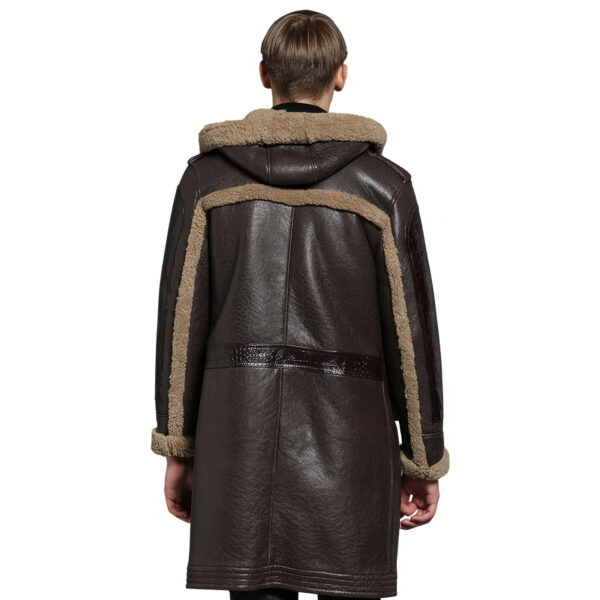 Brown Hooded Winter Warm Thick Retro Military Leather Trench Coat - Image 2