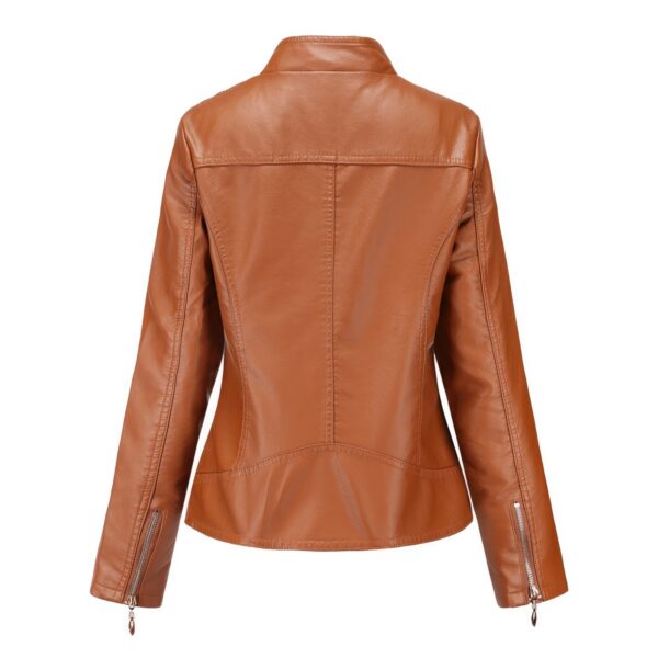 Genuine Sheepskin Quilted Shoulders Biker Leather Jacket - Image 2