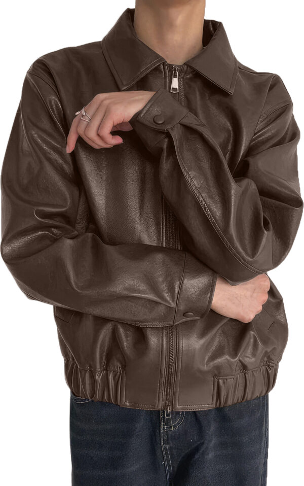 Brown Shirt Collar Korean Style Leather Jacket