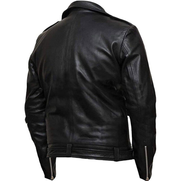Cafe Racer Retro Motorcycle Asymmetrical Negan Style Black Biker Leather Jacket - Image 3
