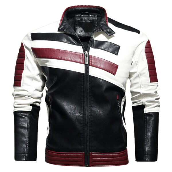 Cafe Racer Striped Black Red White Toned Leather Jacket