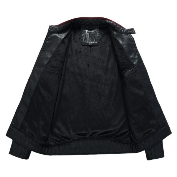 Cafe Racer Striped Black Red White Toned Leather Jacket - Image 2
