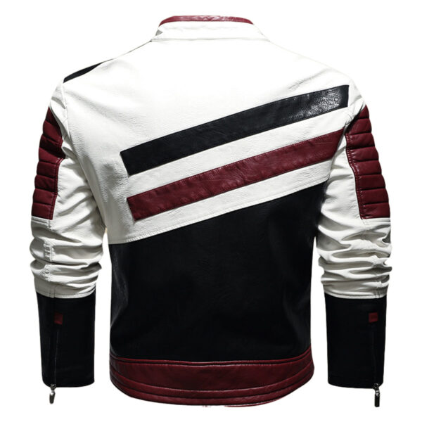 Cafe Racer Striped Black Red White Toned Leather Jacket - Image 3