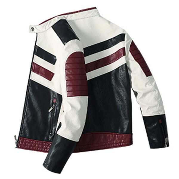 Cafe Racer Striped Black Red White Toned Leather Jacket - Image 4
