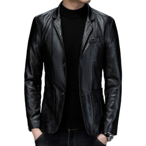 Classic Office Business Slim Fit Leather Blazer Jacket