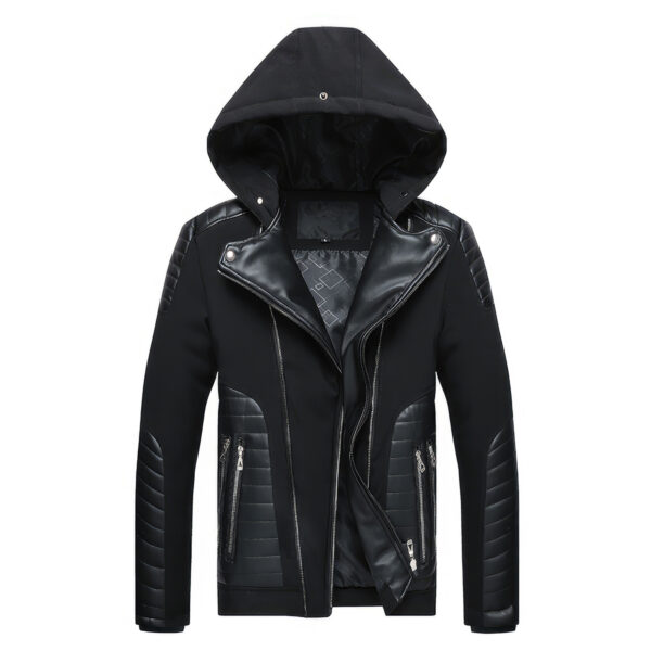 Detachable Hood Quilted Design Rider Leather Jacket - Image 3