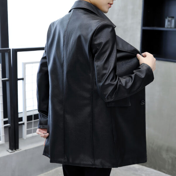 England Style Sporty Leather Trench Coat - Image 3