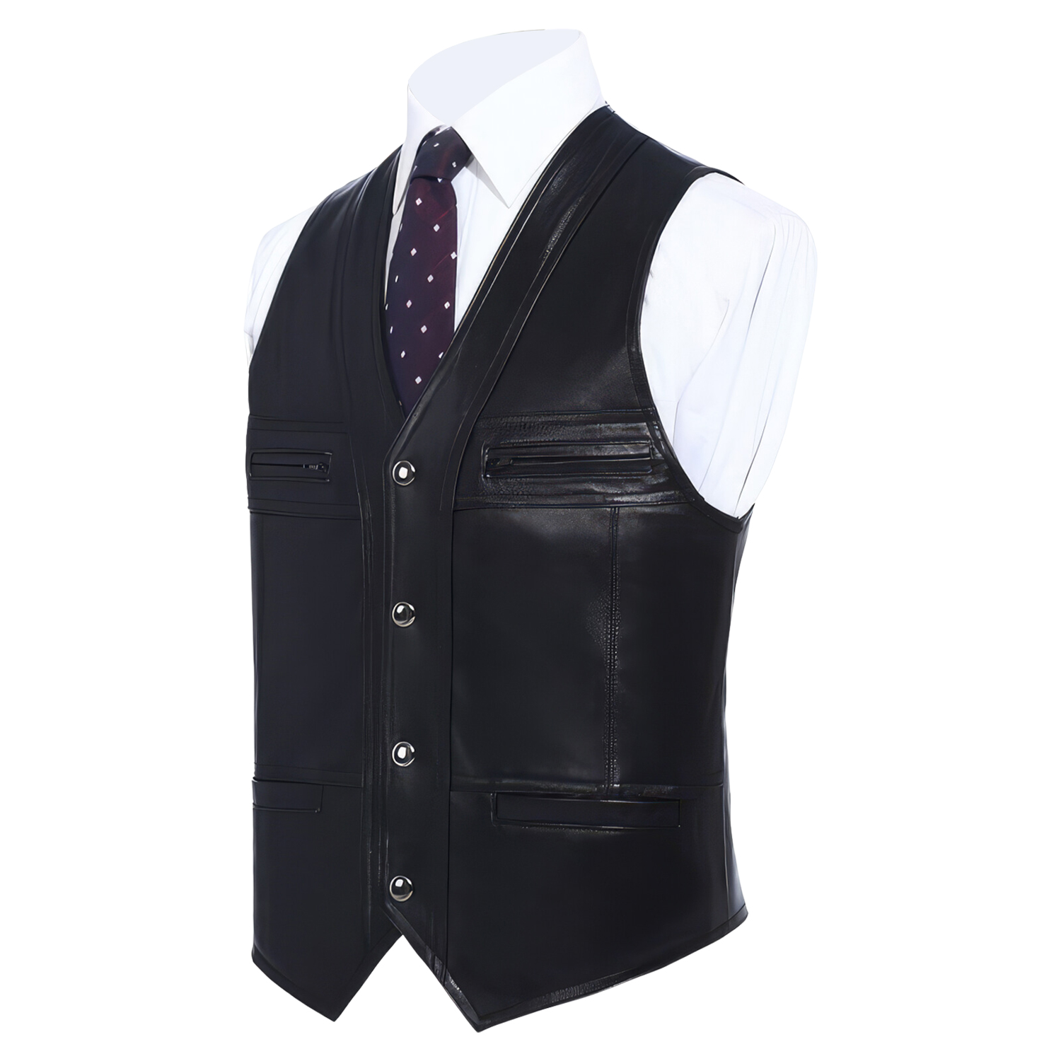 Gentlemen Business Slim Fit Leather Waistcoat - Image 3