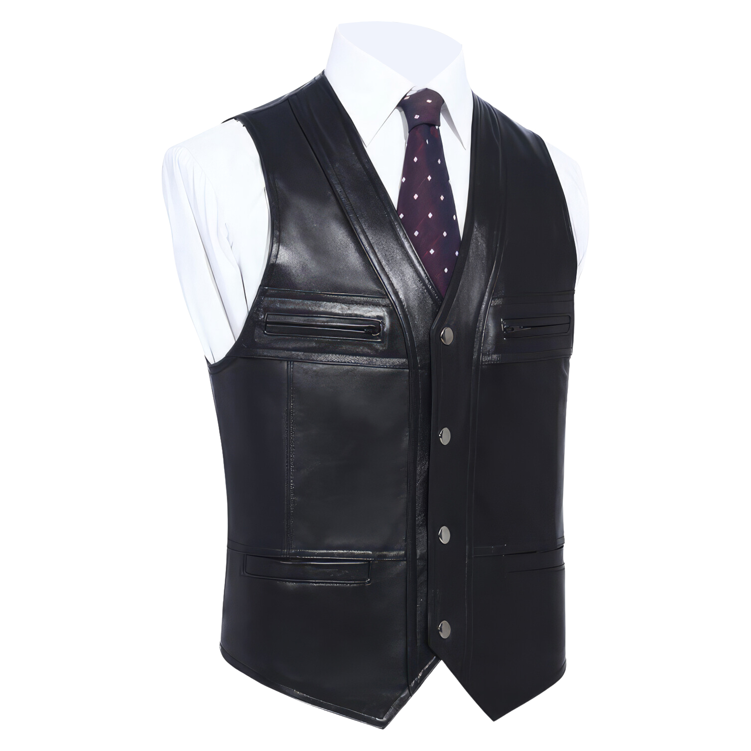 Gentlemen Business Slim Fit Leather Waistcoat - Image 4
