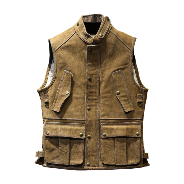 Hunter Multi Pockets Motorcycle Leather Waistcoat