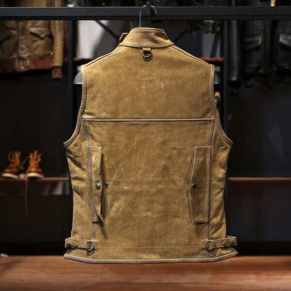 Hunter Multi Pockets Motorcycle Leather Waistcoat - Image 2