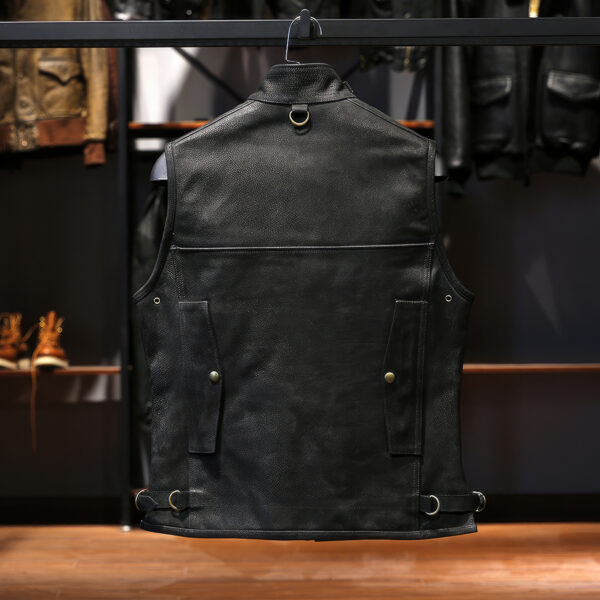 Hunter Multi Pockets Motorcycle Leather Waistcoat - Image 5