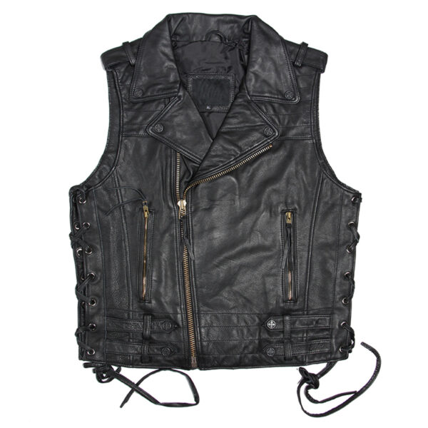 Genuine Cowhide Laced Gothic Biker Style Leather Waistcoat