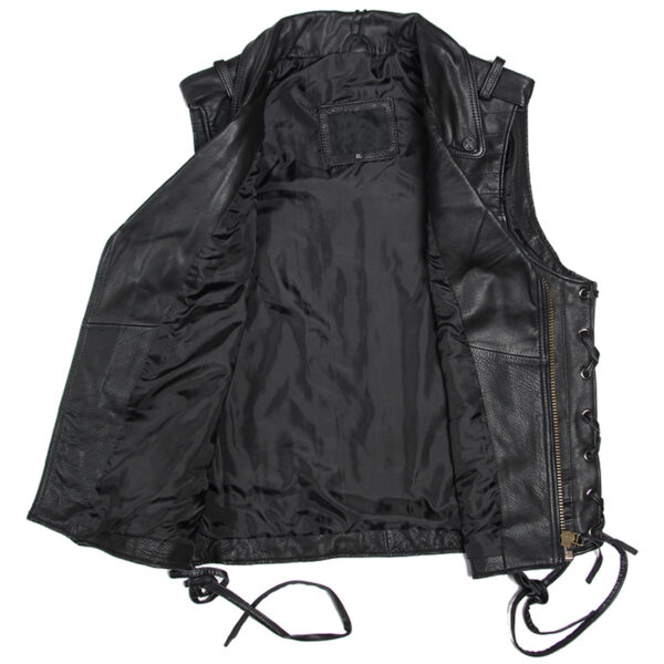 Genuine Cowhide Laced Gothic Biker Style Leather Waistcoat - Image 3