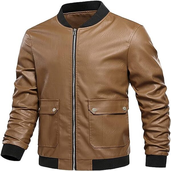 Autumn and Winter Biker Zipper Leather Jacket - Image 3