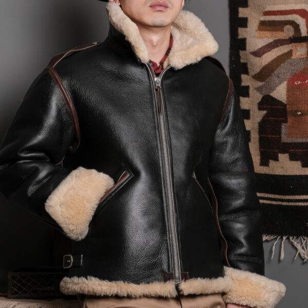 Men B6 Aviator Black Pilot Military USAF Vintage Leather Jacket - Image 6