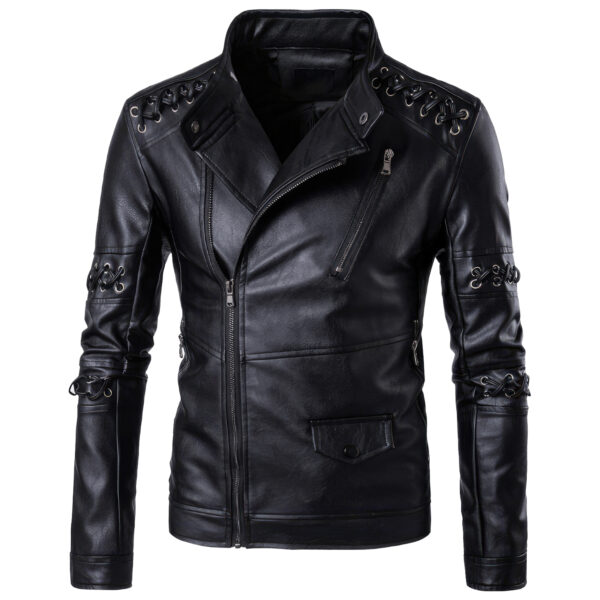 Men Biker Laces Cafe Racer Rider Leather Jacket