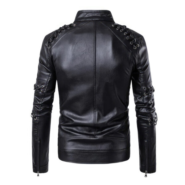 Men Biker Laces Cafe Racer Rider Leather Jacket - Image 2
