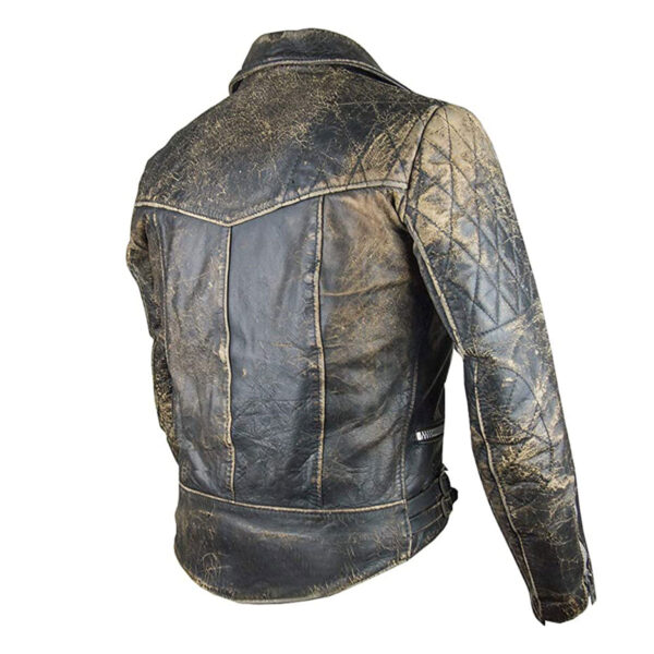 Men Biker Vintage Brando Leather Jacket With Golden Dust - Image 2