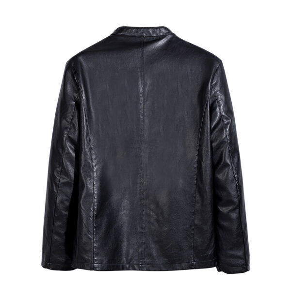Men Black Biker Baseball Casual Leather Jacket - Image 2