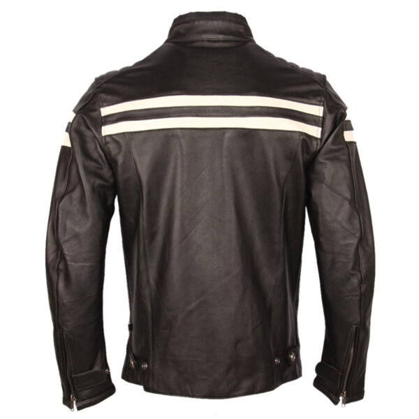 Men Black Biker Crossover Leather Jacket - Image 2