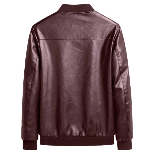 Men Bomber Rib Knit Baseball Stylish Retro Biker Leather Jacket - Image 2