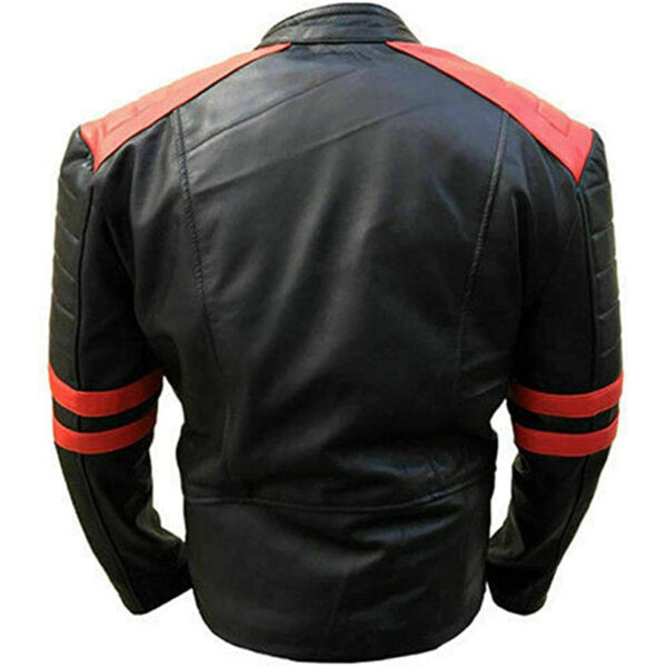 Men Brando Quilted Biker Black with Red Stripes Leather Jacket - Image 3