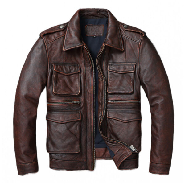 Men Retro Vintage Lapel Coat Leather Jacket