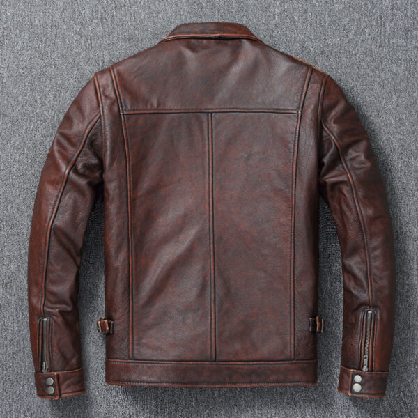 Men Retro Vintage Lapel Coat Leather Jacket - Image 2