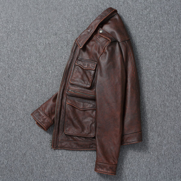 Men Retro Vintage Lapel Coat Leather Jacket - Image 3
