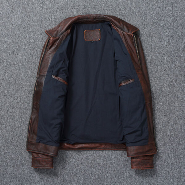 Men Retro Vintage Lapel Coat Leather Jacket - Image 4
