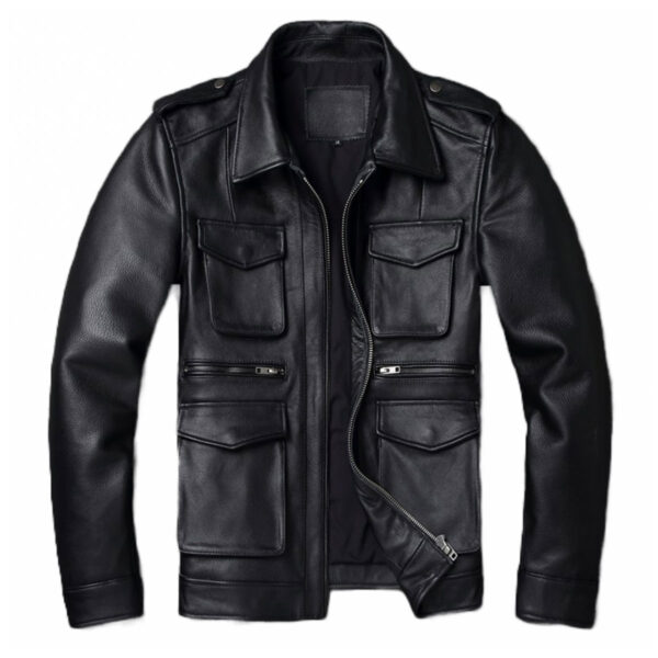 Men Retro Vintage Lapel Coat Leather Jacket - Image 5