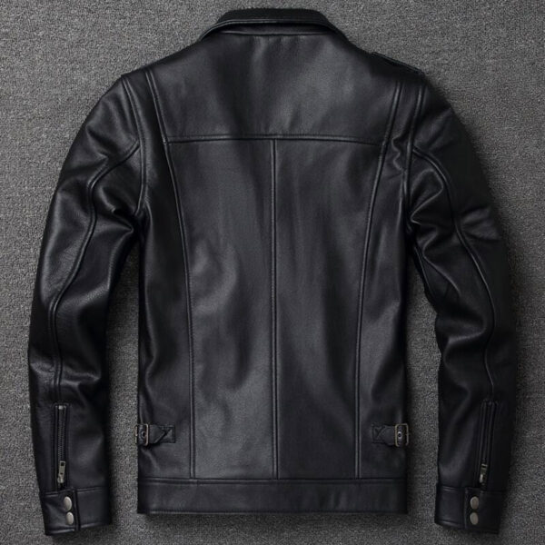 Men Retro Vintage Lapel Coat Leather Jacket - Image 6
