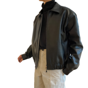 Men's Black Shirt Collar Oversized Korean Leather Jacket