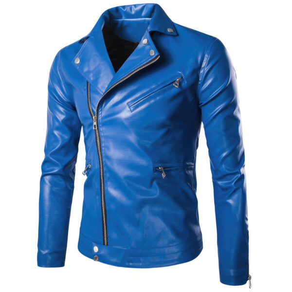 Blue Biker Crossover Smooth Asymmetrical Lightweight Leather Jacket