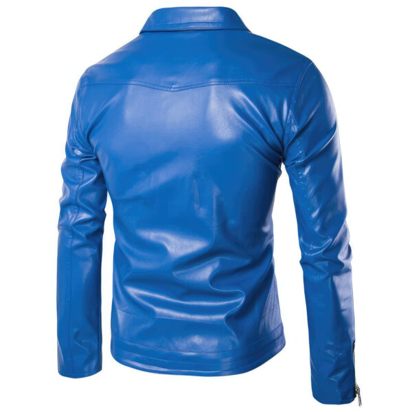 Blue Biker Crossover Smooth Asymmetrical Lightweight Leather Jacket - Image 2