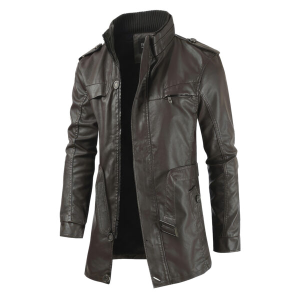 Men's Coffee Brown England Style Vintage Leather Jacket - Image 3