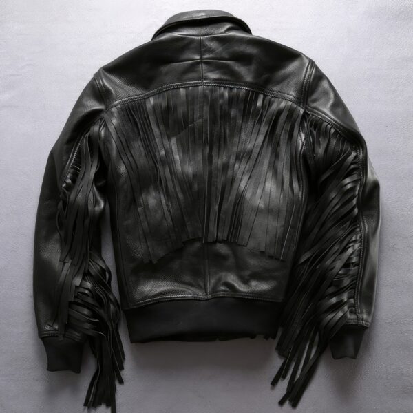 Men's Cowboy Tassels American Fringe Leather Jacket - Image 2