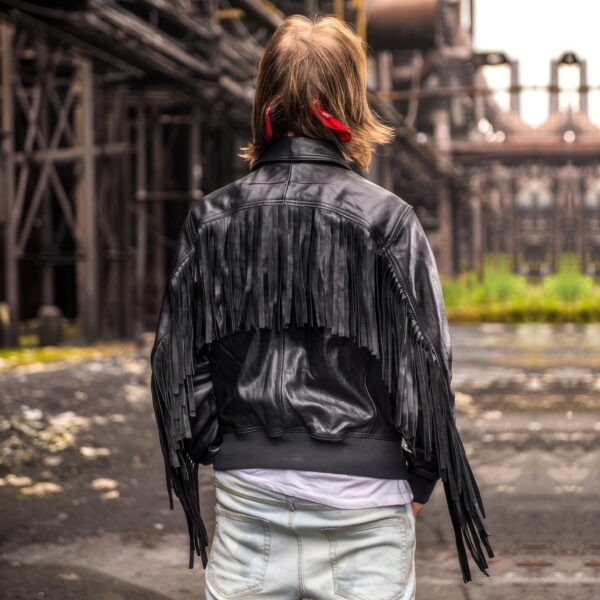 Men's Cowboy Tassels American Fringe Leather Jacket - Image 4