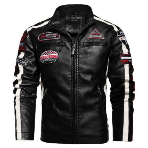 Men's Embroidery Patches Biker Leather Jacket
