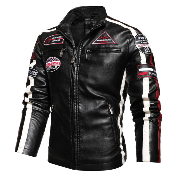 Men's Embroidery Patches Biker Leather Jacket - Image 2