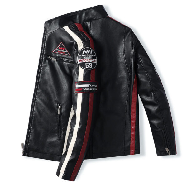 Men's Embroidery Patches Biker Leather Jacket - Image 3