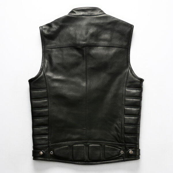 Men's Quilted Zip-Up Moto Leather Waistcoat - Image 2