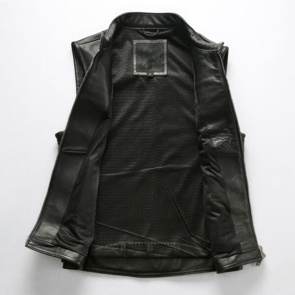 Men's Quilted Zip-Up Moto Leather Waistcoat - Image 3
