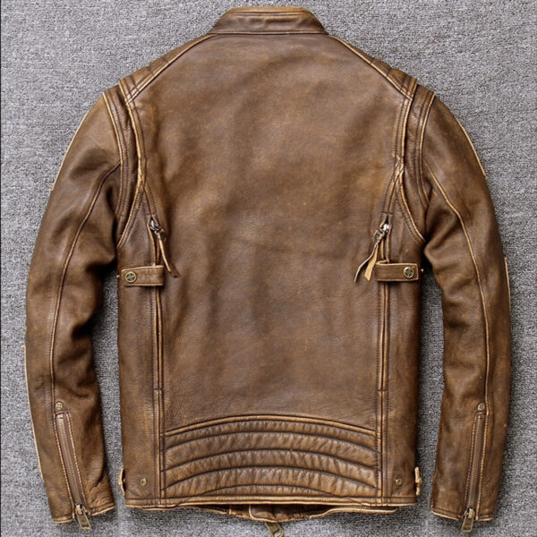 Men's Vintage Motorcycle Leather Jacket - Image 3