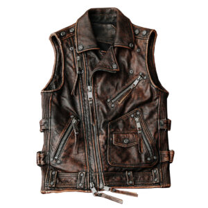 Men's Western Slim Fit Vintage Leather Waistcoat