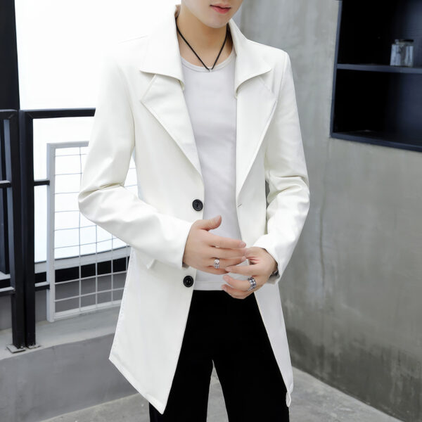 Men's White Biker England Style Leather Trench Coat - Image 3